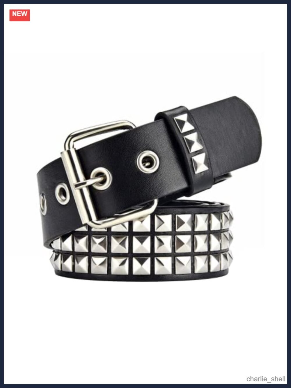 Punk Rock Studded Belt with Bright Pyramid Studs, Faux Leather, 1.5" Wide